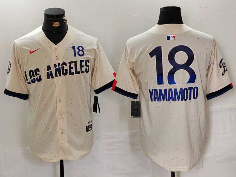 Men%27s Los Angeles Dodgers #18 Yoshinobu Yamamoto Cream 2024 City Connect Limited Jersey